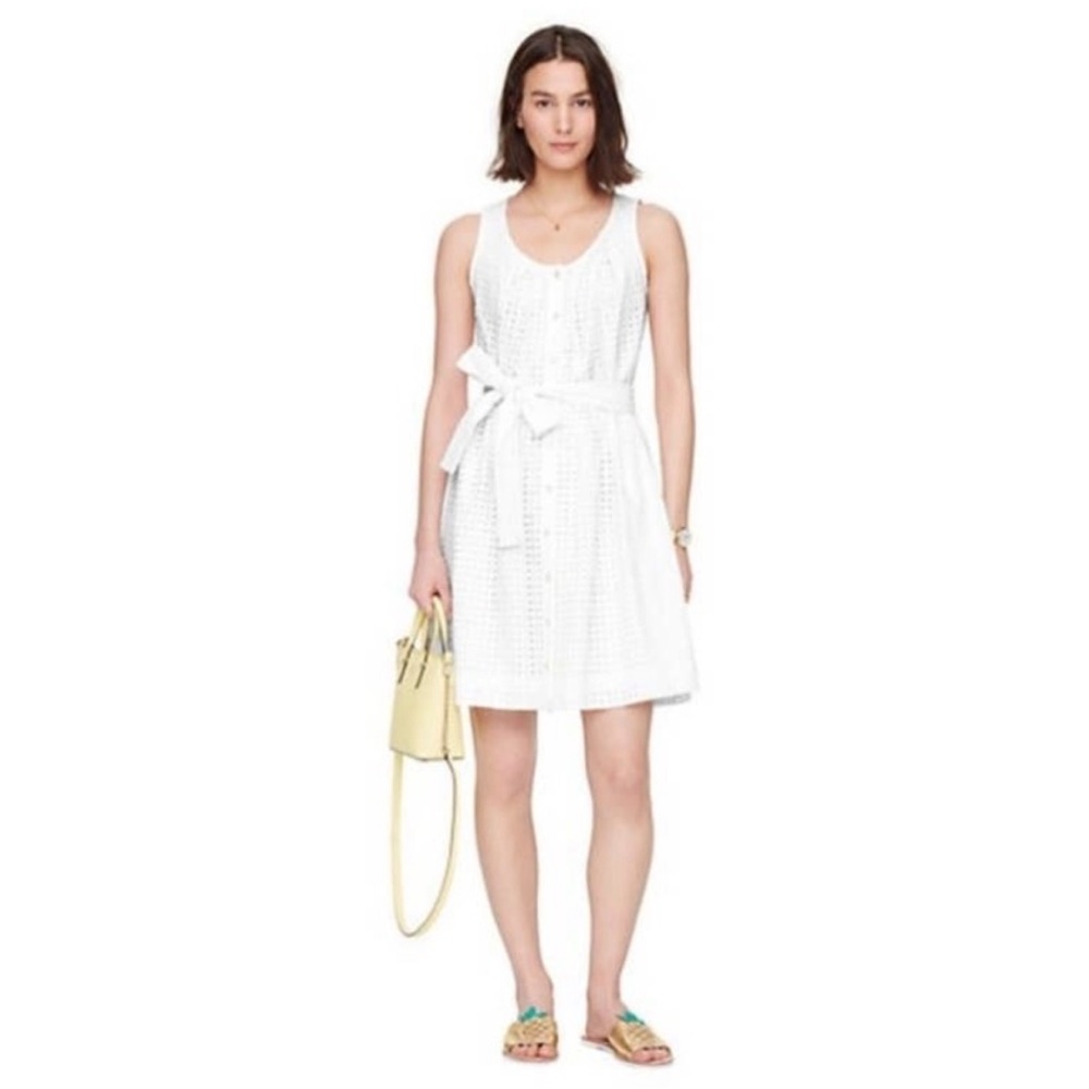 Kate Spade Broome Street Dot Eyelet Tie Front Dress in Fresh White Small